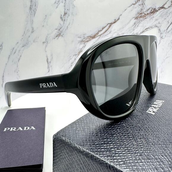 New PRADA Sunglasses PR C05S 16K08Z Black 2025 Collection Aviator Shield Mask - Picture 4 of 16